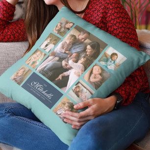 Coussin Collage de photos de la famille de scripts élégant