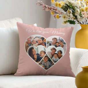 Coussin Collage de photos de la fête des Mères en forme de
