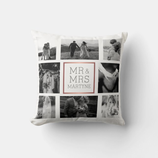 Coussin Collage de photos de mariage Cadeau de M. et Mme (Recto)