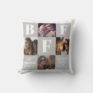 Coussin Collage de photos de meilleure amie BFF Gris