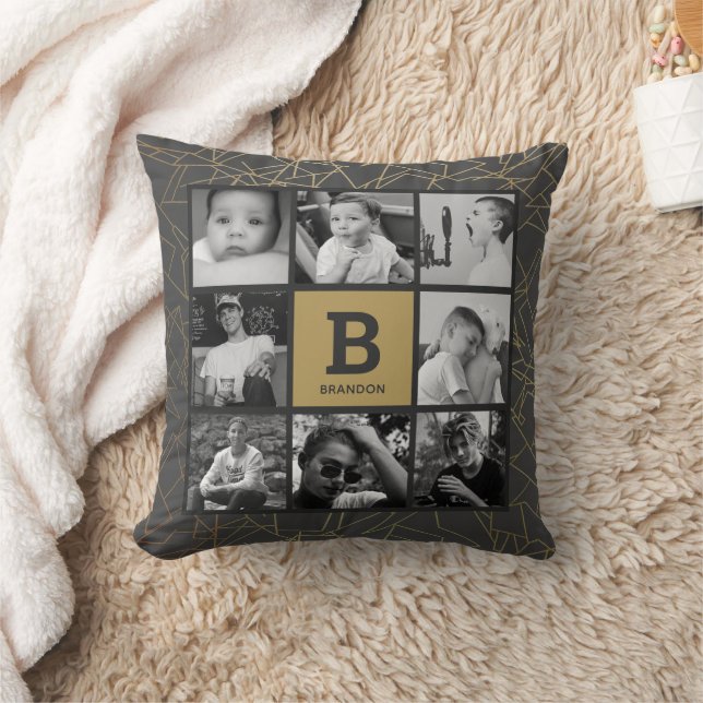 Coussin Collage de photos Gold Grey Pillow (Couverture)