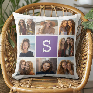 Coussin Collage de photos personnalisé avec monogramme Aub