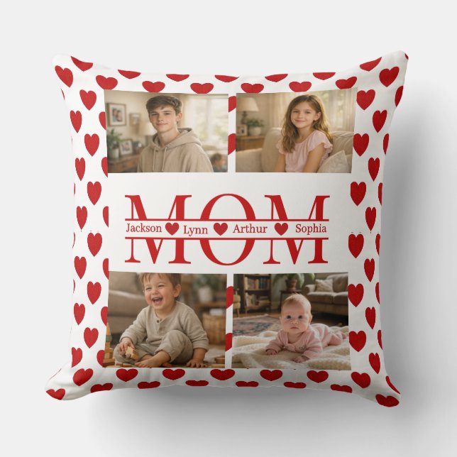 Coussin Collage de photos personnalisé Cœur de maman et no (Recto)