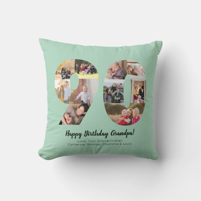 Coussin Collage de photos personnalisé pour 90 ans avec te (Recto)