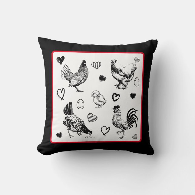 Coussin Collage de poulets mignons (Recto)