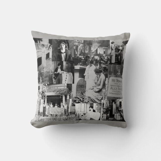 Coussin Collage historique de photo de suffragette d'Alice (Recto)