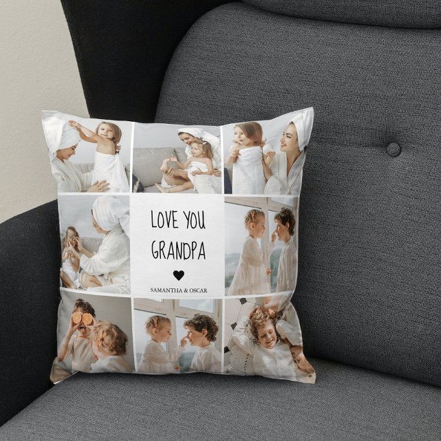 Coussin Collage moderne Photo Love You Grand-père Meilleur (Créateur téléchargé)
