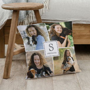 Coussin Collage Multi Photo Personnalisé 4 Monogramme & No