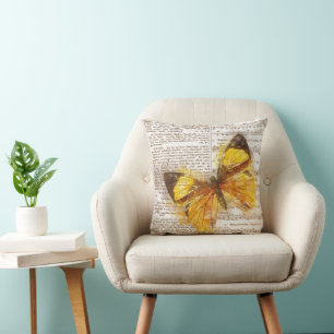 Coussin Collage Papillon Jaune