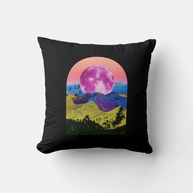 Coussin Collage paysage de lune rose (Recto)