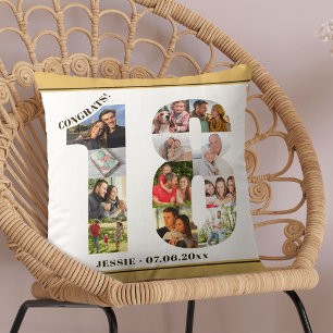 Coussin Collage photo 18e anniversaire Personnalisé Neutre