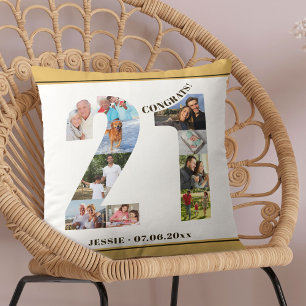 Coussin Collage photo Anniversaire 21 ans Personnalisé Neu