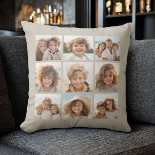 Coussin Collage photo avec 9 photos carrés - Taupe