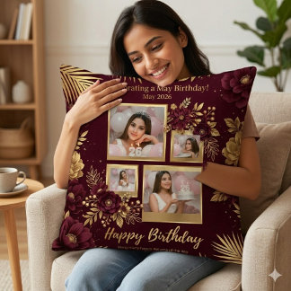 Coussin Collage photo d'anniversaire de mai en Bourgogne e