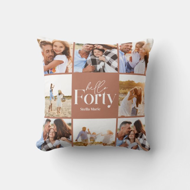 Coussin collage photo de 40e anniversaire moderne en terre (Recto)