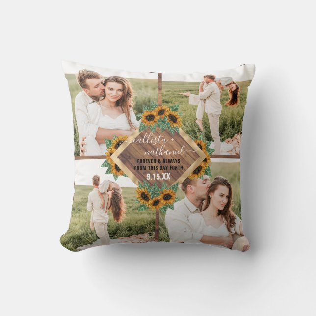 Coussin Collage photo de couple blanc or romantique tourne (Recto)