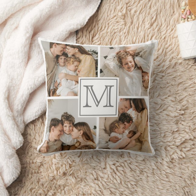Coussin Collage photo de famille moderne | Cadeau Monogram (Couverture)