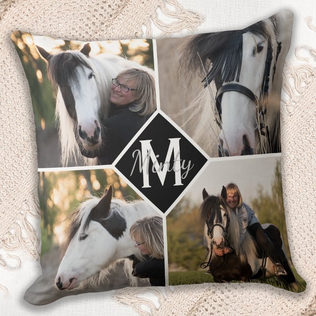 Coussin Collage photo de l'auteur du cheval (Créateur téléchargé)