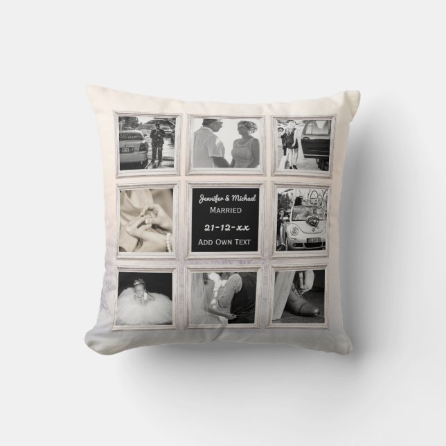 Coussin Collage Photo De Mariage D'Hiver Ou Neige Annivers (Recto)