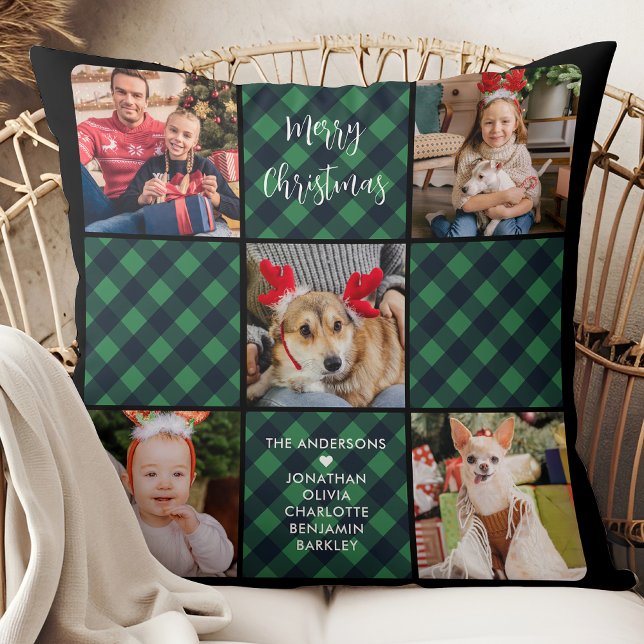 Coussin Collage photo de vacances 5 personnalisées Green P (Créateur téléchargé)