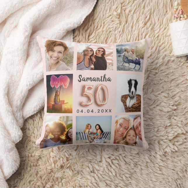 Coussin Collage photo en or rose 50e anniversaire (Couverture)