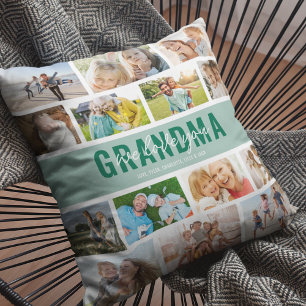 Coussin Collage photo Love You Grandma Green