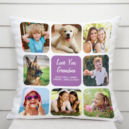 Coussin Collage photo Love You Grandma Purple
