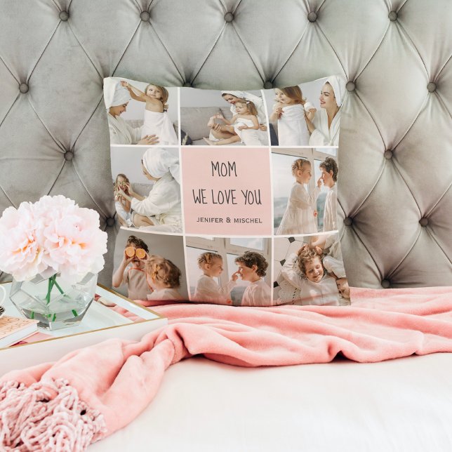 Coussin Collage Photo Maman We Love You Best Mother Cadeau (Créateur téléchargé)