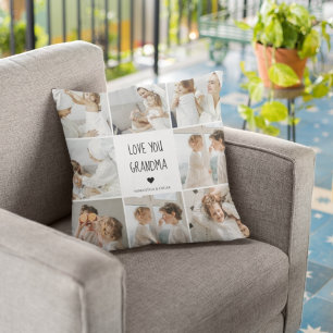 Coussin Collage Photo Moderne 'Je t'aime Grand-mère' Meill