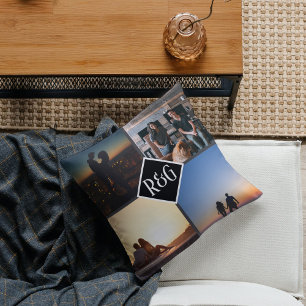 Coussin Collage photo Personnalisé 4 Monogramme photo