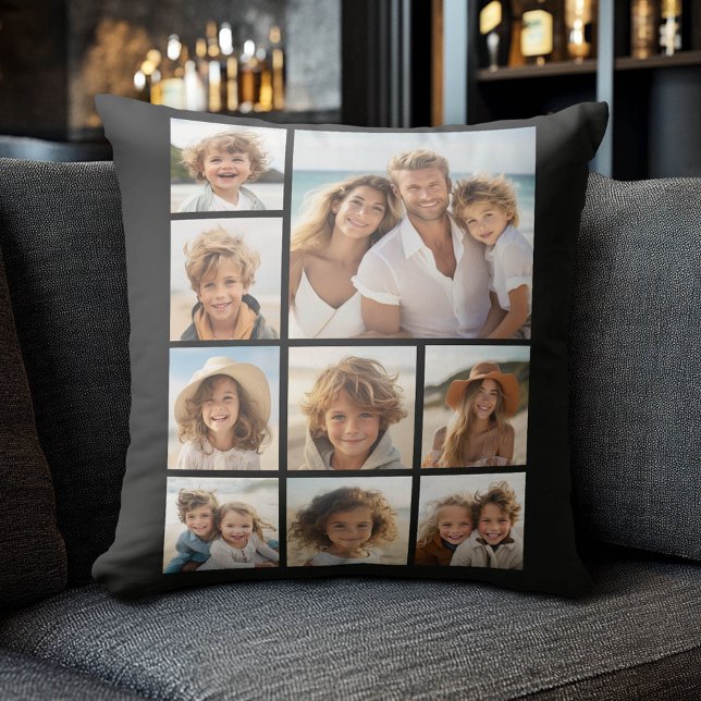 Coussin Collage photo personnalisé - 9 photos noir (Custom Photo Collage Pillow)