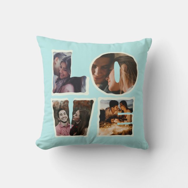 Coussin Collage photo personnalisé AMOUR Saint-Valentin (Recto)