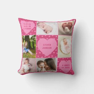 Coussin Collage photo personnalisé pour nouveau-né moderne
