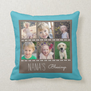Coussin Collage Teal de photo des bénédictions de Nana e