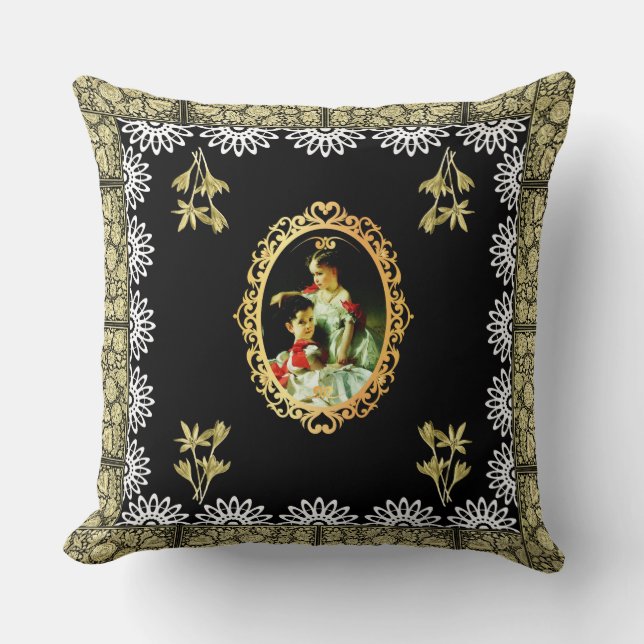 Coussin Collage vintage Retro avec dentelle et fleurs (Recto)