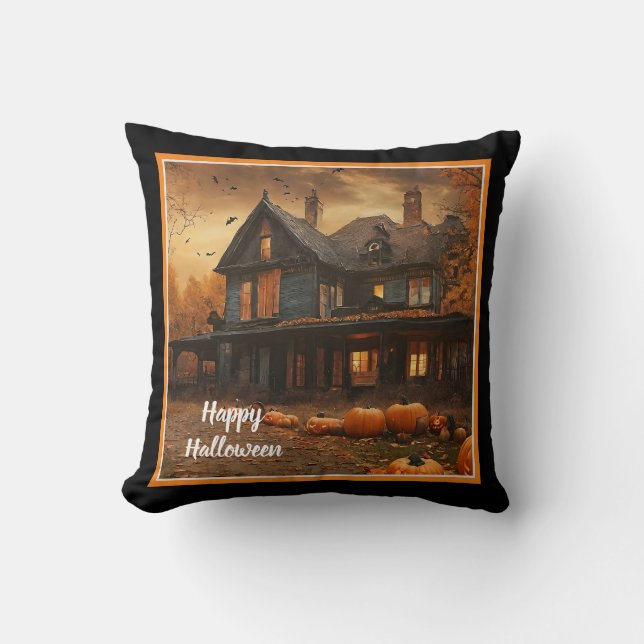 Coussin Collection Halloween Citrouille Maison éffrayante (Recto)