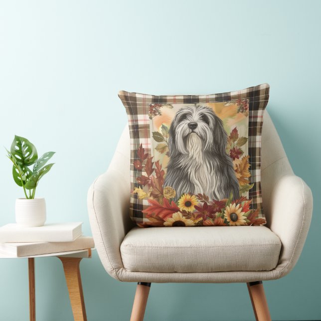 Coussin Collie Dog Automne Fleurs d'aquarelle (Chaise)