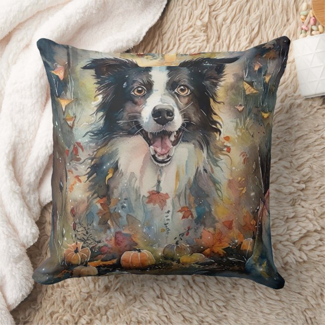 Coussin Collie frontalier d'Halloween avec effroi Citrouil (Couverture)