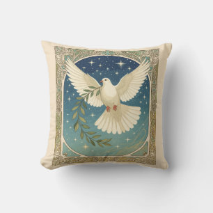 Coussin Colombe de la paix avec décor de rameau d'olive