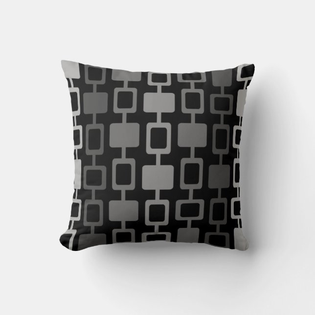 Coussin Colonnes Carrés modernes du milieu du siècle gris  (Recto)