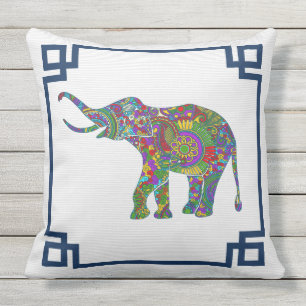 Coussin Coloré Eléphant Floral Cadre Bleu