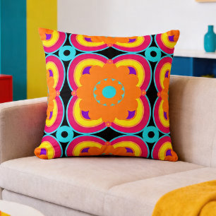 Coussin Coloré Géométrique Floral Rétro Audacieux