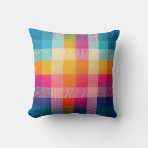 Coussin Coloré Mignon Rose Aqua Bleu Jaune À Carreaux