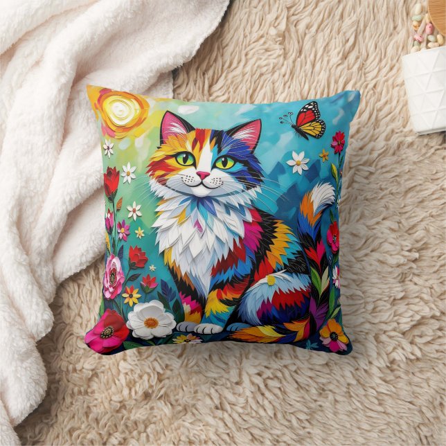 Coussin Colorful Cat and Butterfly (Couverture)