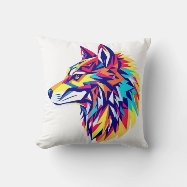 Coussin Colorful Geometric Wolf Throw Pillow (Recto)