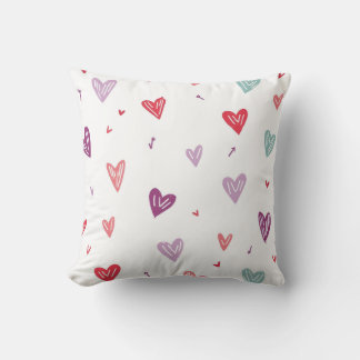 Coussin Colorful Hand-Drawn Hearts Throw Pillow
