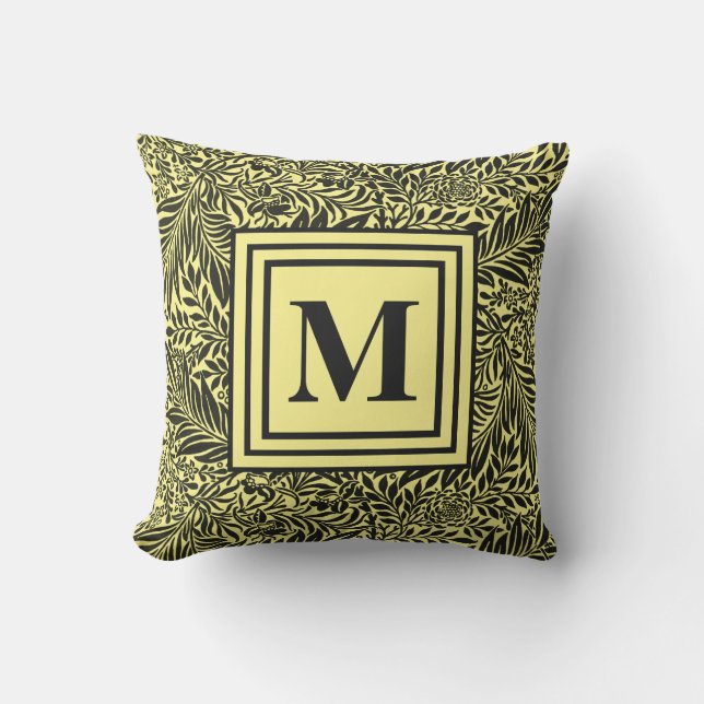 Coussin Colorful Jaune et Noir Botanique Monogramme (Recto)