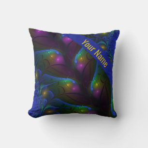 Coussin Colorful Luminous Abstrait moderne Fractal Art Nom