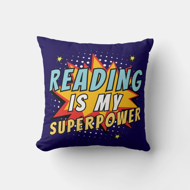 Coussin Comic cool Style de livre La lecture est ma superp (Recto)
