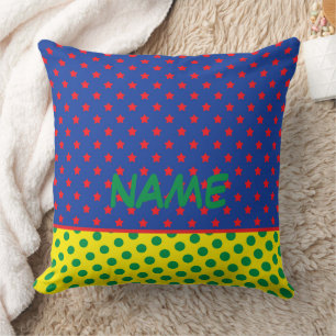 Coussin Comics Superhero NOM Étoiles Points colorés Enfant